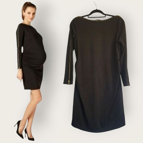 Rachel Zoe Dresses & Skirts - Rachel Zoe for Pea In The Pod Black Zipper Detail Long Sleeve Maternity Dress L